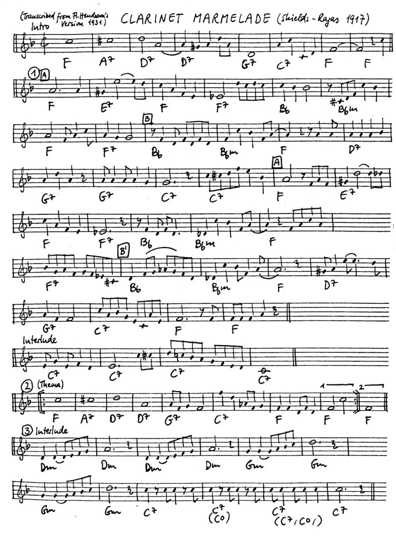 clarinet marmelade partition gratuite - Offerte par The Jungle Jazz Band